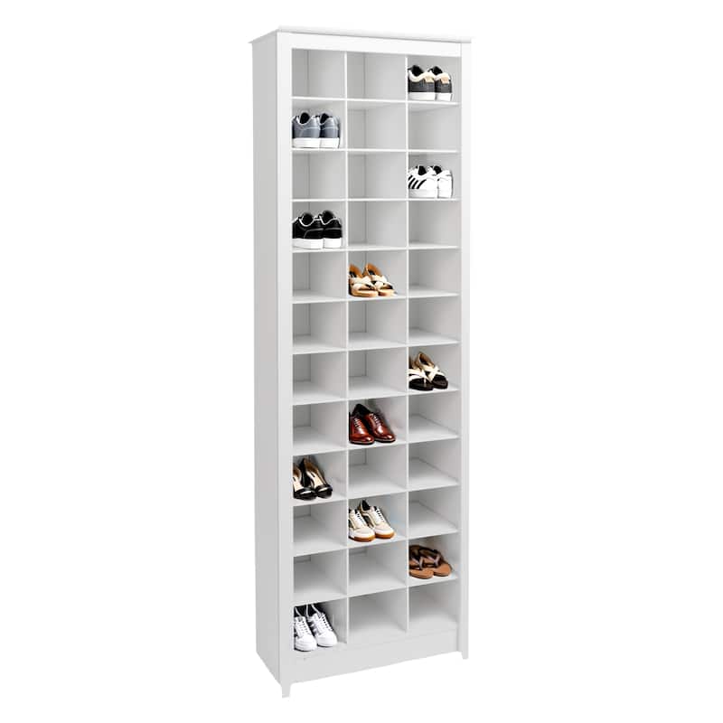 Prepac Elegant White Shoe Storage Cabinet, Space-Saving Solution with Cubbies for 36 Pairs, 13"D x 23.5" W x 72.5" H - White