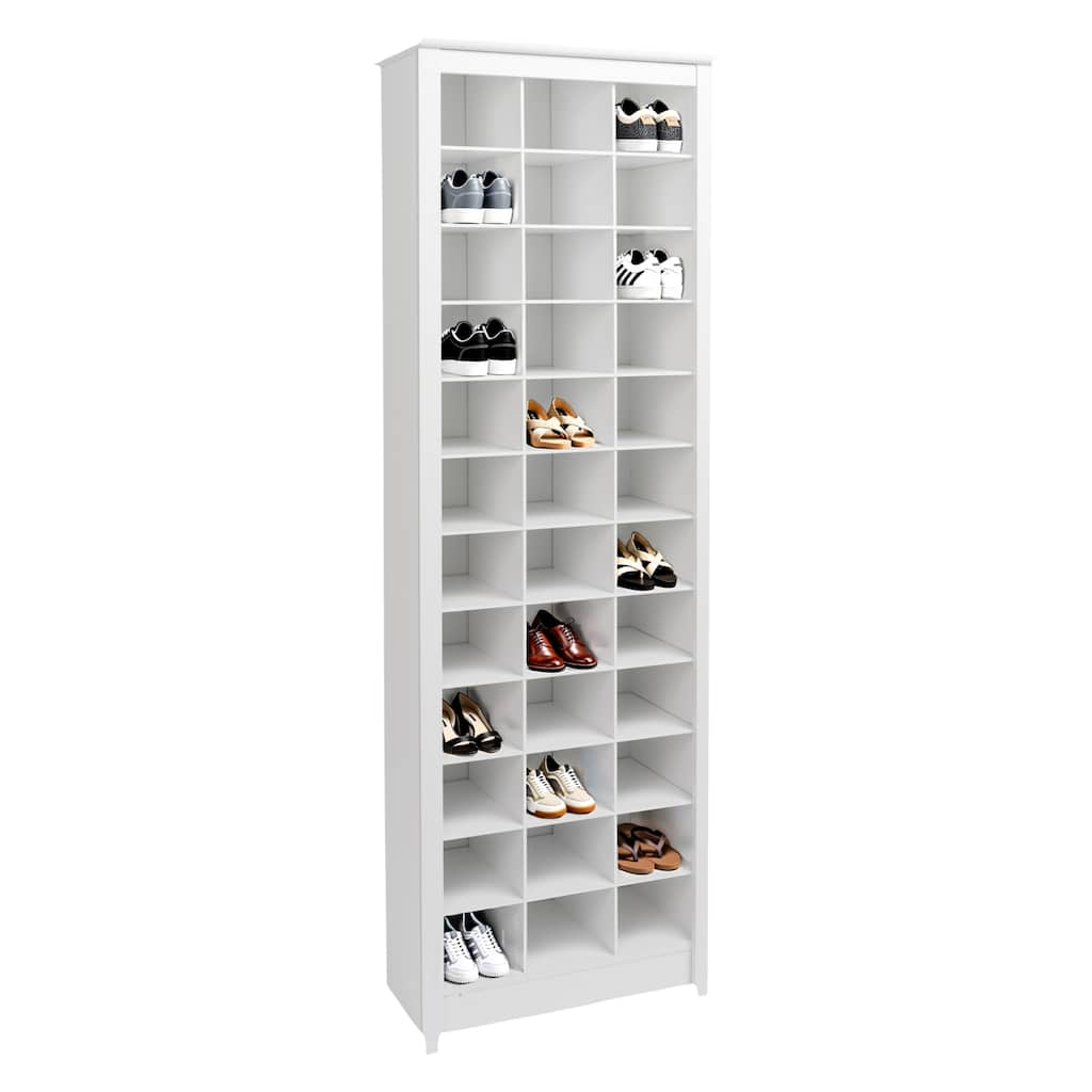 Prepac Elegant White Shoe Storage Cabinet, Space-Saving Solution with Cubbies for 36 Pairs, 13"D x 23.5" W x 72.5" H