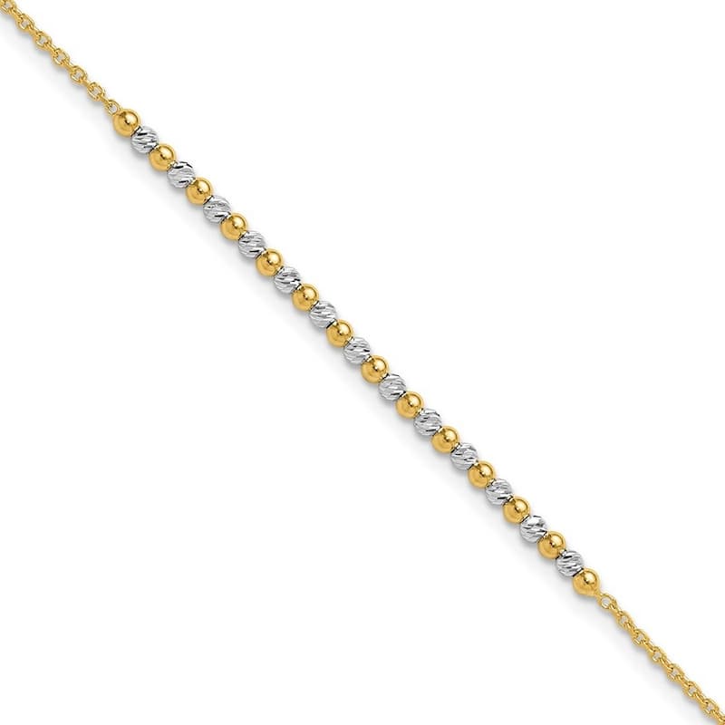 Curata 14k Two tone Gold 7.5" 2mm Sparkle Cut Beaded Bracelet