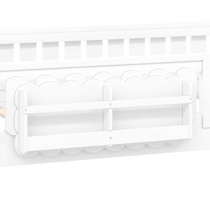 GDFStudio - Modern Wooden Full Size Platform Bed with Guardrail and Storage Shelves