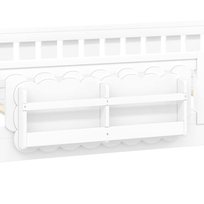 Roomfitters Full Size Wood Platform Bed with Guardrail and 2 Bookshelves