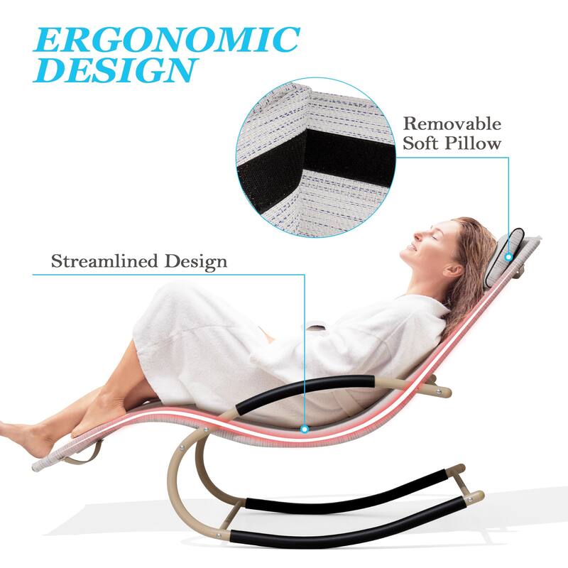 Outdoor Patio Rocking Chair Curved Rocker Chaise Lounge Chair with Pillow