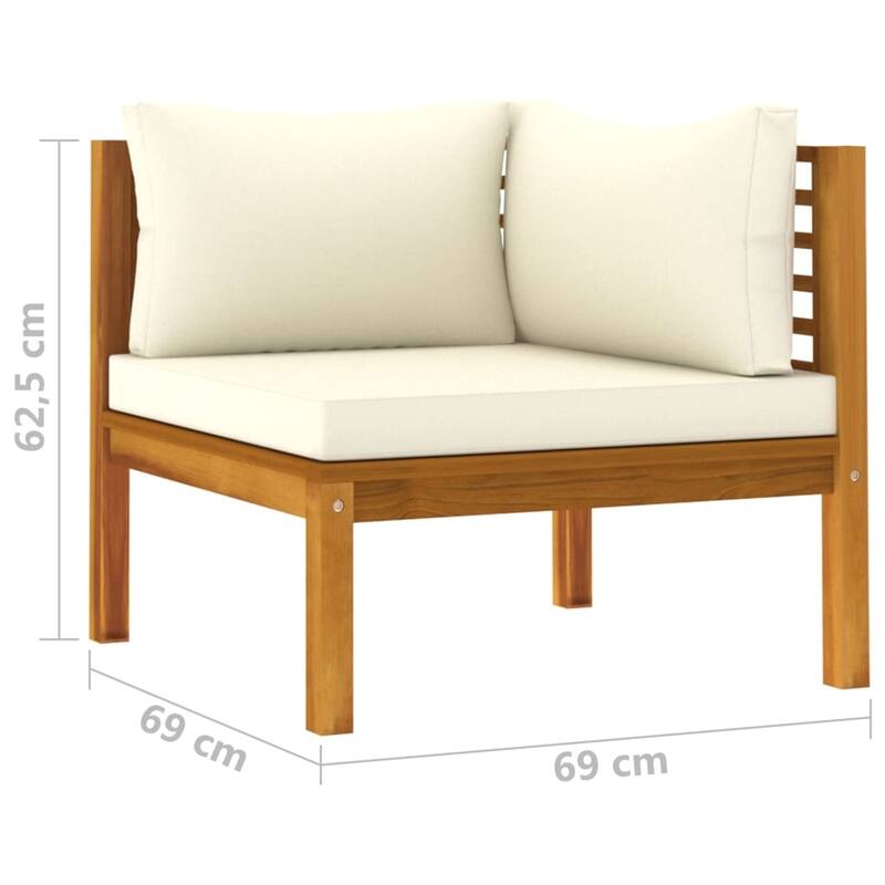 vidaXL Corner Sofas 2 pcs with Cream White Cushions Solid Acacia Wood - 27.2" x 27.2" x 24.6"