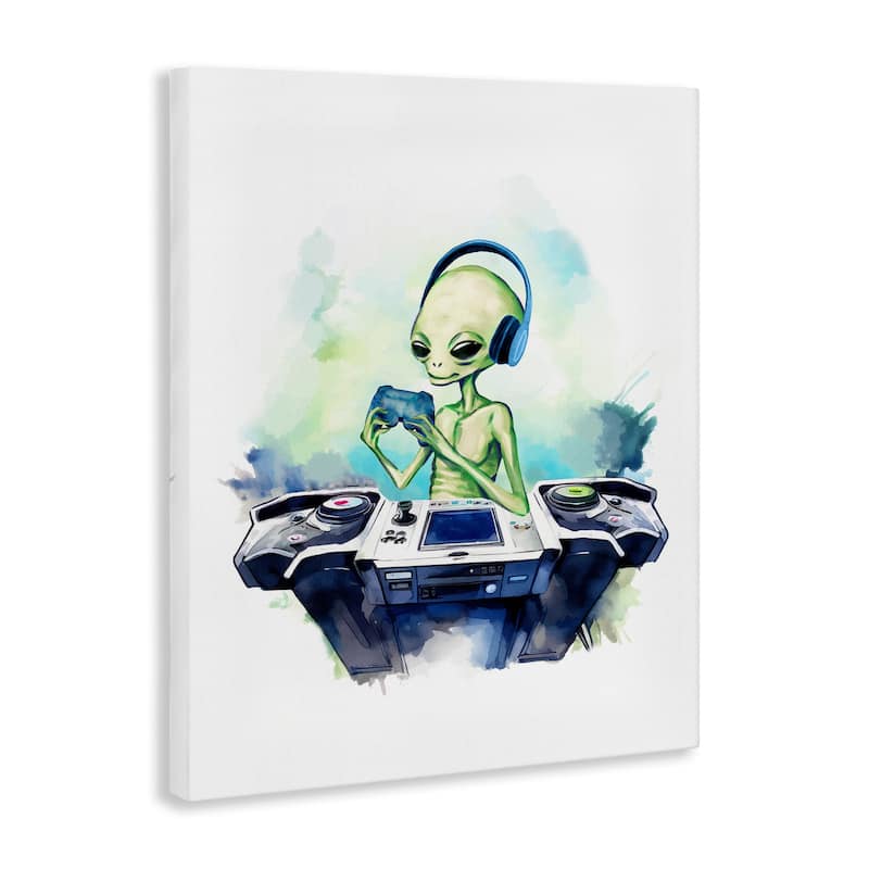 Stupell Tech Alien Playing Video Games Canvas Wall Art Design By Lil' Rue