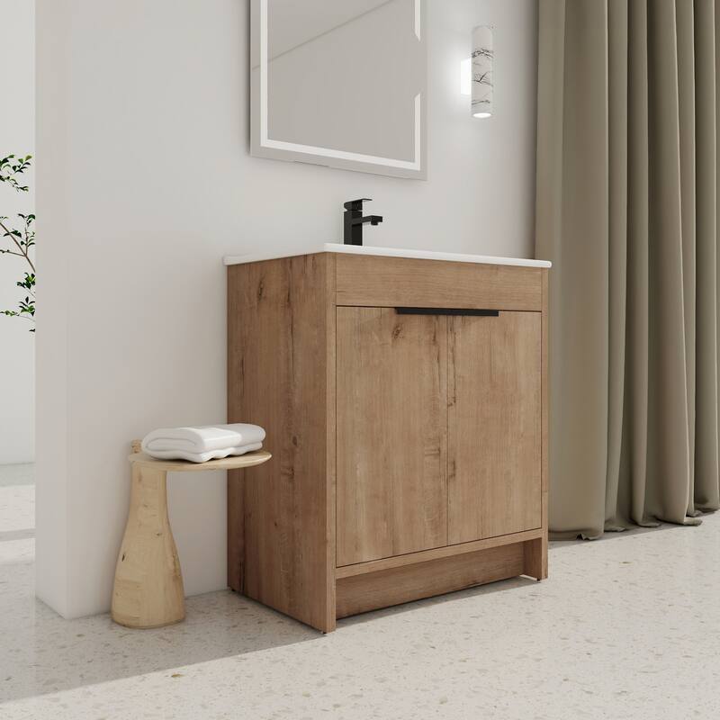 GDFStudio - Lennox Modern Freestanding Bathroom Vanity with White Ceramic Sink and Soft-Close Doors