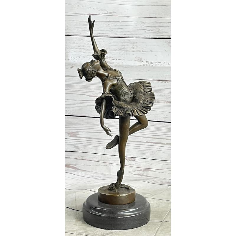 Ballerina Ballet Dancer Bronze Sculpture Statue Signed Original Art On Marble Base