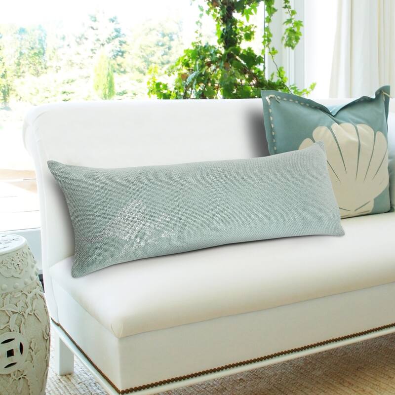 HomeRoots 14" X 36" Blue Mint And Silver Polyester Geometric Zippered Pillow