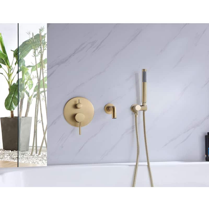Wall Mount Tub Faucet With Hand Shower Single Handle Bathroom Roman Bathtub Faucets Modern Tub Filler With Handheld Shower
