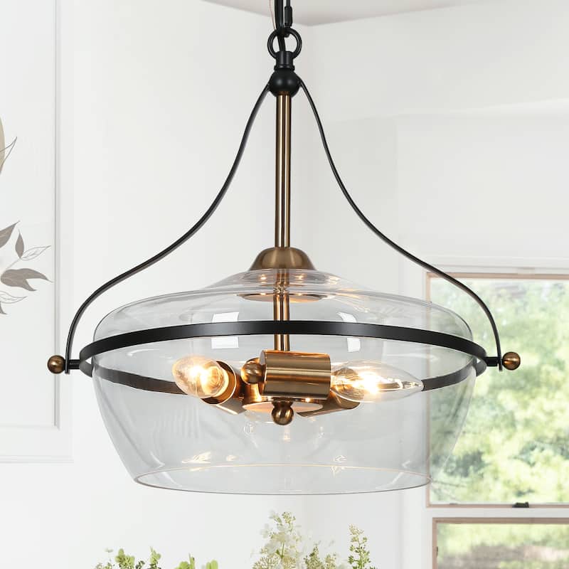 Mid-Century Modern 3-Light Glass Chandelier Black Gold Pendant Lights for Dining Room - Black Gold