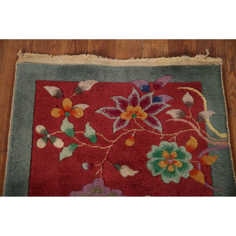 Vegetable Dye Art Deco Chinese Area Rug Handmade Wool Carpet - 2'0"x 3'11"