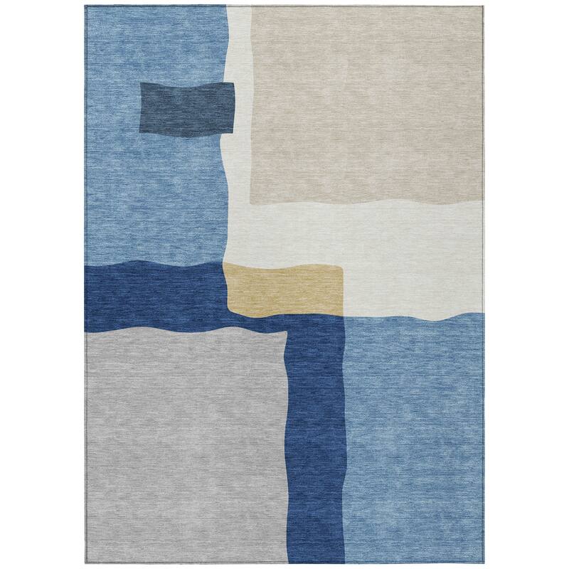 Machine Washable Indoor/ Outdoor Contemporary Blox Chantille Rug