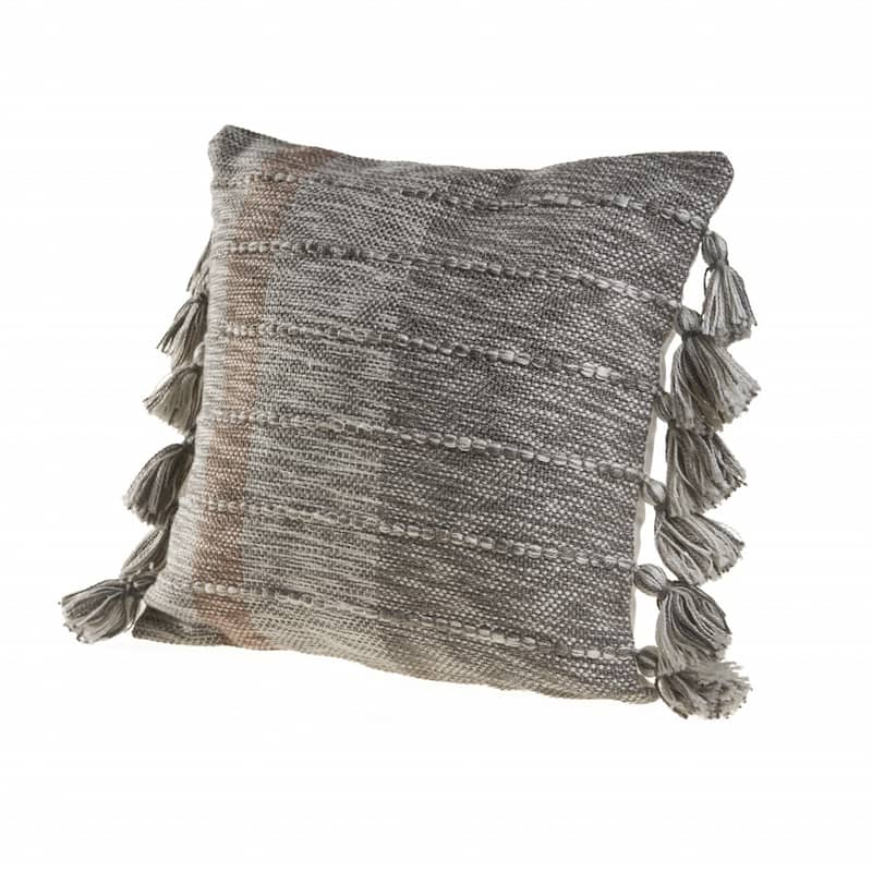 HomeRoots 20" X 20" Gray And Light Red Polyester Striped Zippered Pillow