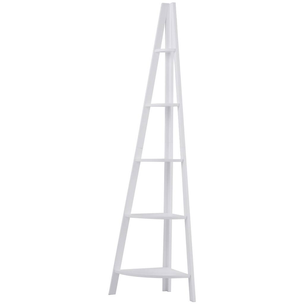 5 Tier Floor Corner Stand Ladder Shelves Bookshelf-White - 15.5"D x 15.5"W x 69"H