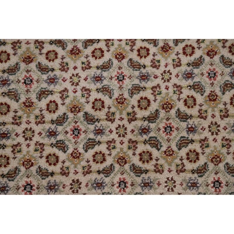 Hand Knotted Oriental Wool & Silk Carpet Traditional Floral Beige & Ivories Tabriz Runner Rug - 20' 4'' X 2' 7''