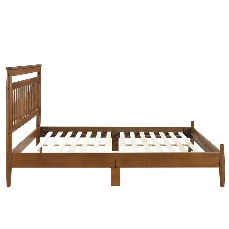 Queen Platform Bed with Chestnut Finish Wood Frame - Transitional Design, Bed in a Box