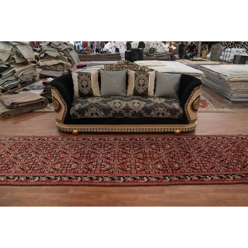 Hand Knotted Oriental 100% Wool Carpet Traditional Geometric Black Karabagh Runner Rug - 19' 1'' X 3' 7''