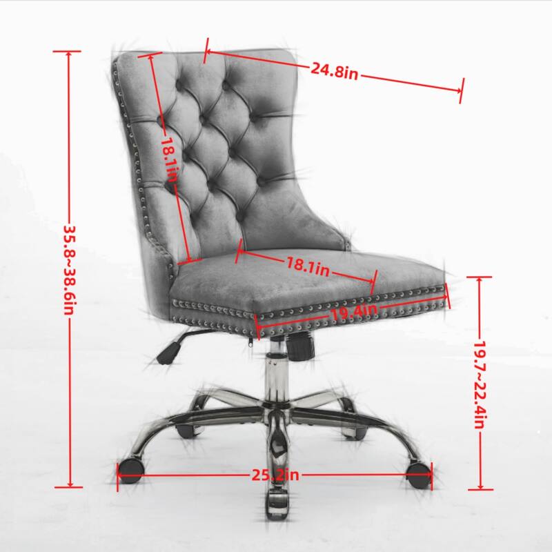Velvet Home Office Adjustable Swivel Desk Chair with Golden Metal Base