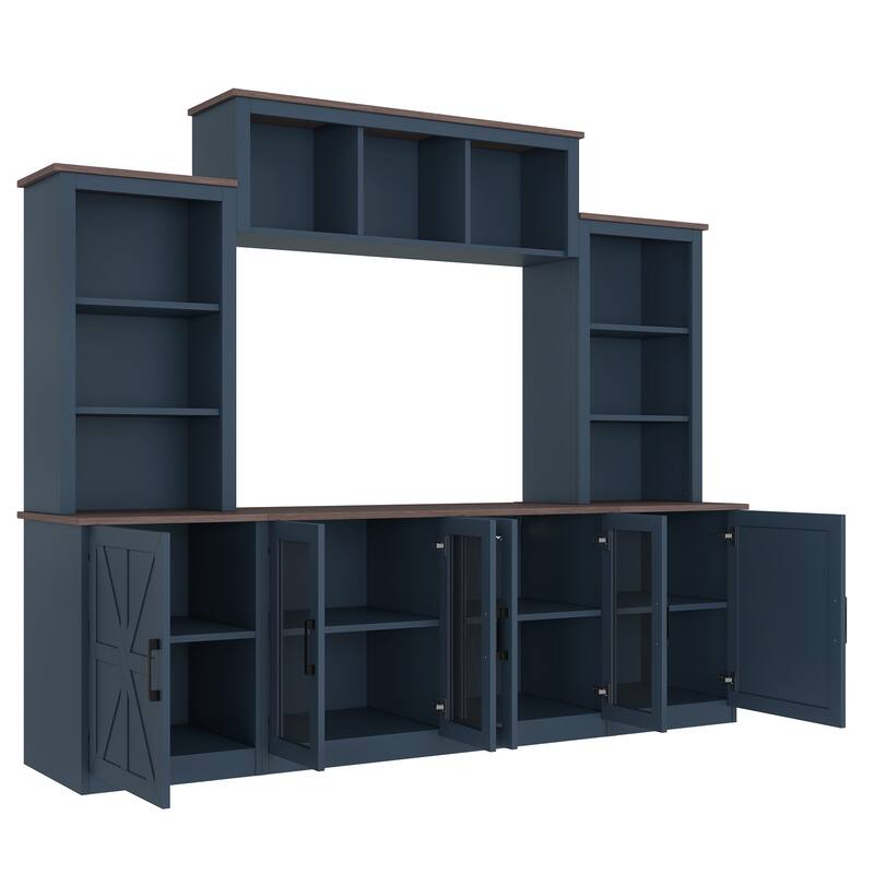Modern 87.6" Wall Unit Entertainment Center with Bookshelves for TVs up to 55", TV Stand Media Console with Charging Station