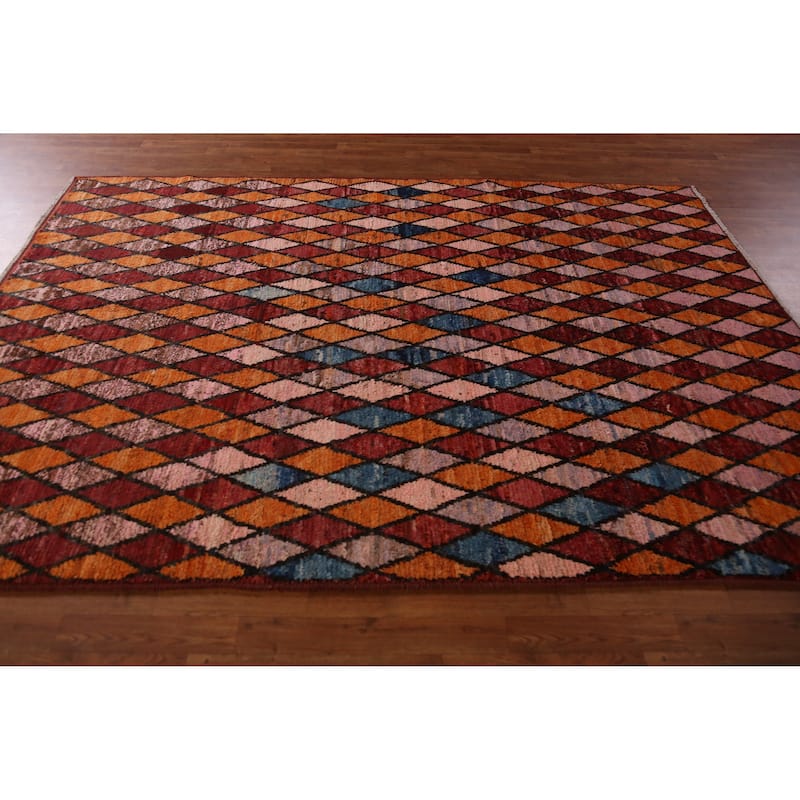 Multi-Color Trellis Moroccan Oriental Area Rug Handmade Wool Carpet - 6'9" x 9'7"