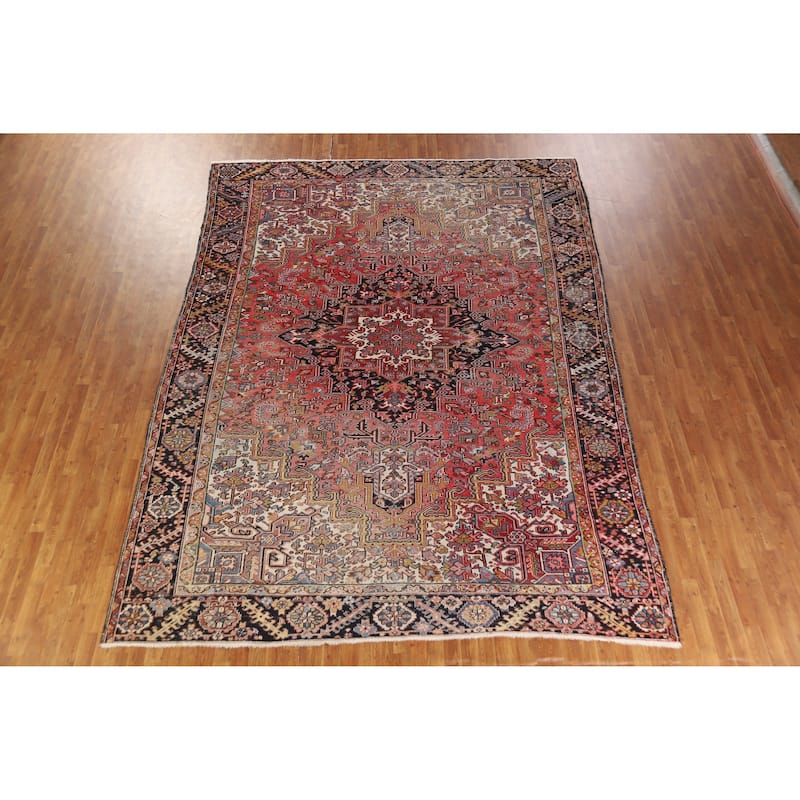 Geometric Heriz Serapi Persian Area Rug Hand-Knotted Wool Carpet - 9'6" x 12'9"