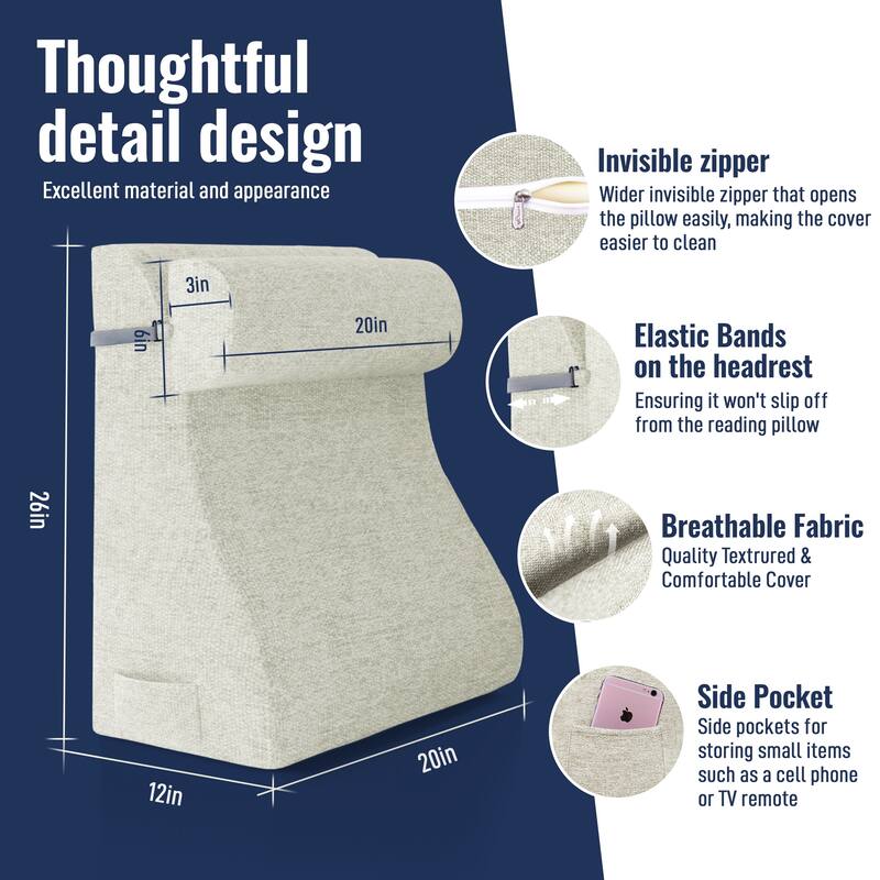 WOWMAX Bed Foam Wedge Reading Pillow Back Support with Adjustable Half Moon Neck Roll