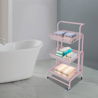 3-Tier Adjustable Metal Rolling Utility Cart Movable Storage Organizer
