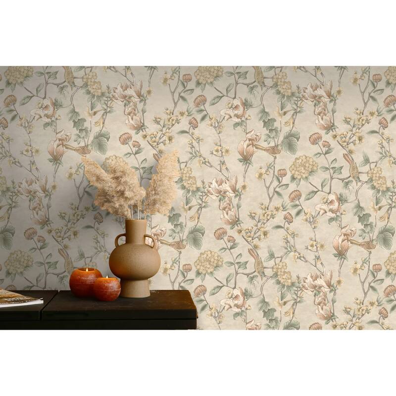 Floral Bird Trail Non-pasted Wallpaper – 396in x 20.8in