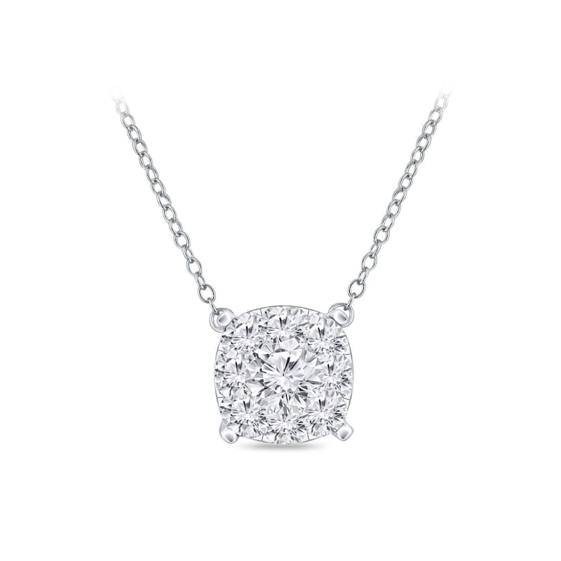 Auriya 14k Gold Pave Diamond Cushion Shape Halo Necklace 1/8ct TW (H-I, I1-I2)