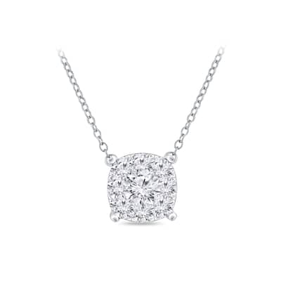 Auriya 14k Gold Pave Diamond Cushion Shape Halo Necklace 1/8ct TW (H-I, I1-I2)