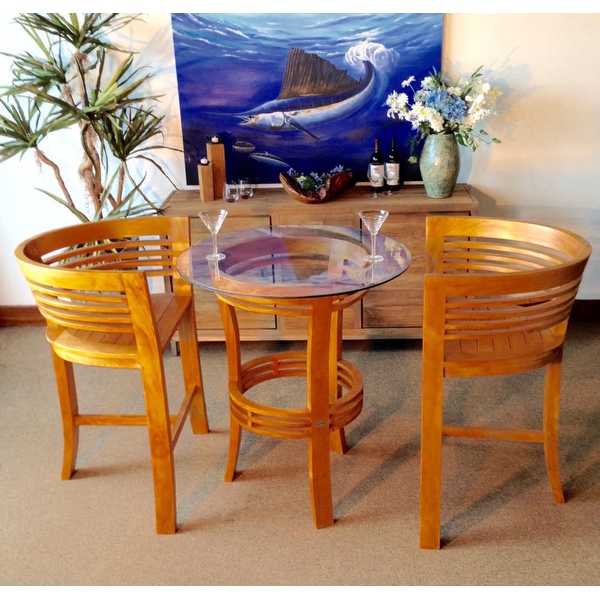Chic Teak 3 Piece Teak Wood Half Moon Bistro Bar Set with 36