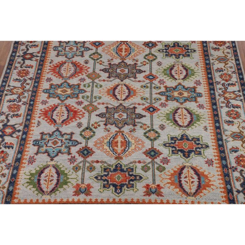 All-Over Geometric Oushak Indian Area Rug Hand-Knotted Wool Carpet - 7'9"x 9'10"