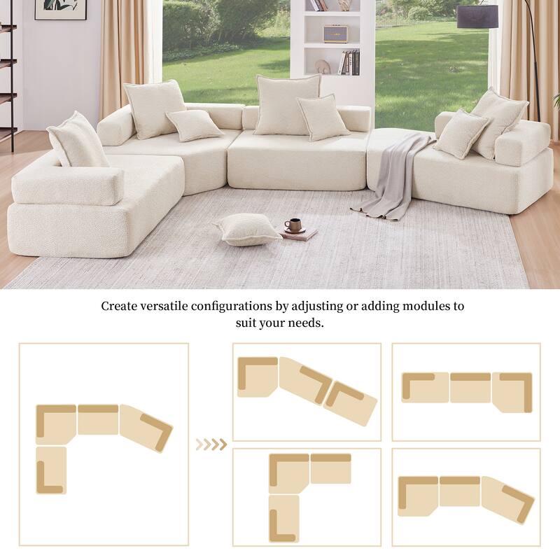 156" Boucle U-Shaped Modular Sectional Sofa, 8 Pillows