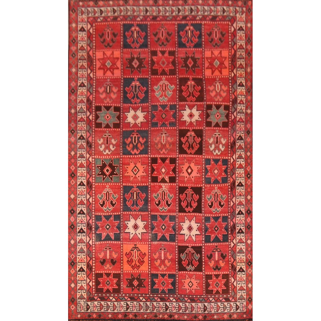 Hand Knotted Oriental 100% Wool Carpet Traditional All-Over Red Shiraz Area Rug - 9' 3'' X 5' 3''