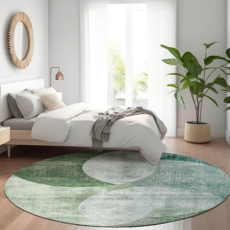 Machine Washable Indoor/ Outdoor Contemporary Deco Chantille Rug - Seafoam - 8' x 8'