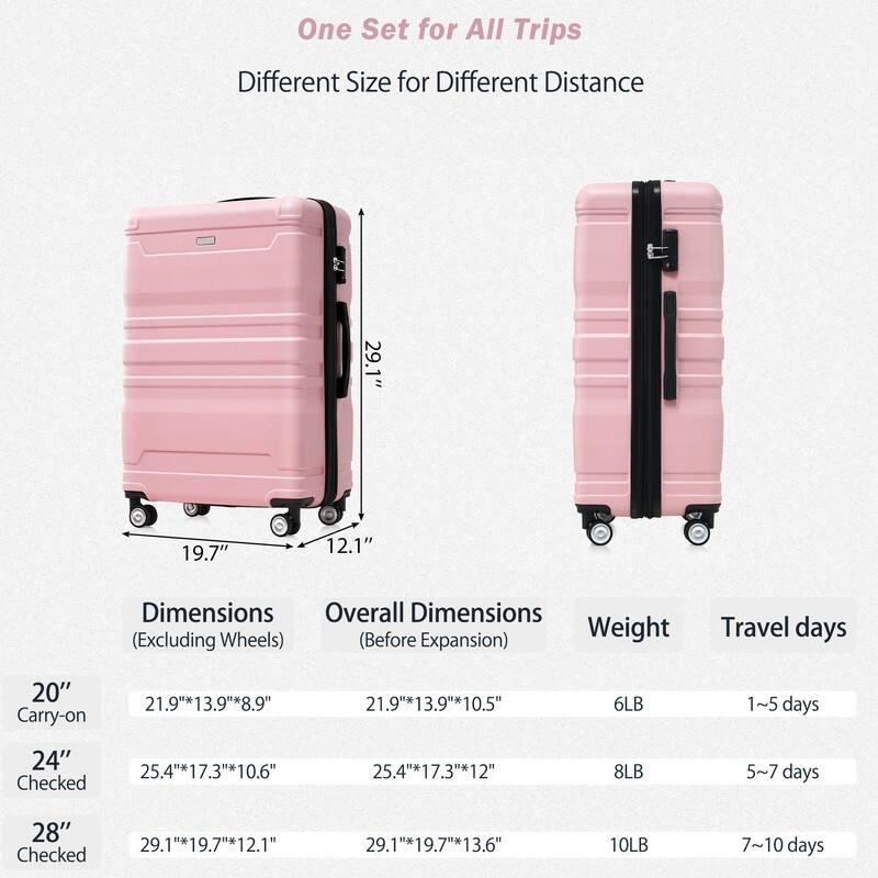 3Piece Sets New Luggage Sets, ABS Suitcases, Expandable Luggage Trunk