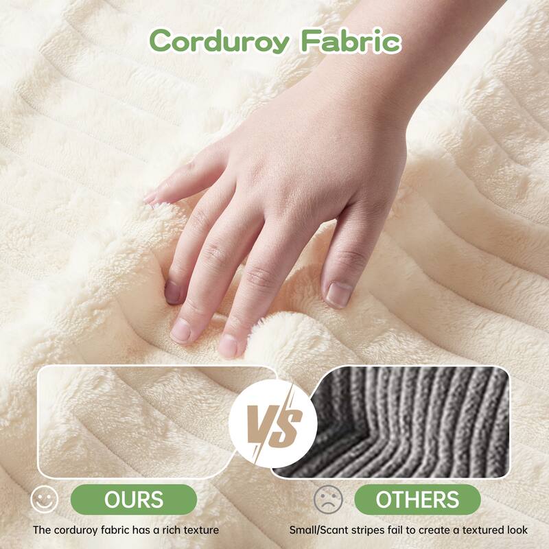Slipcovered Corduroy 2-Seater Sofa Couch with Convertible Ottoman & Soft Big Pillows