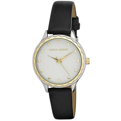 3 Colors Available- Laura Ashley Women's Fluted Dial Vegan Leather Strap Watch