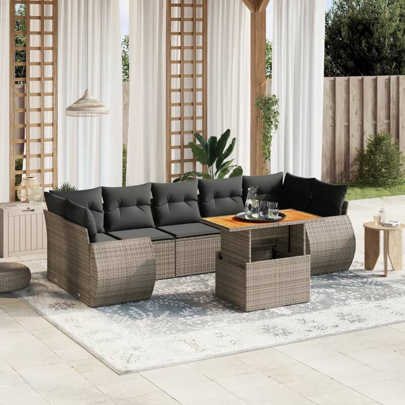vidaXL Patio Sofa Set with Cushions Sectional Lounge Set 8 Piece Poly Rattan - 21.7 x 39.4 x 28.7 - Grey