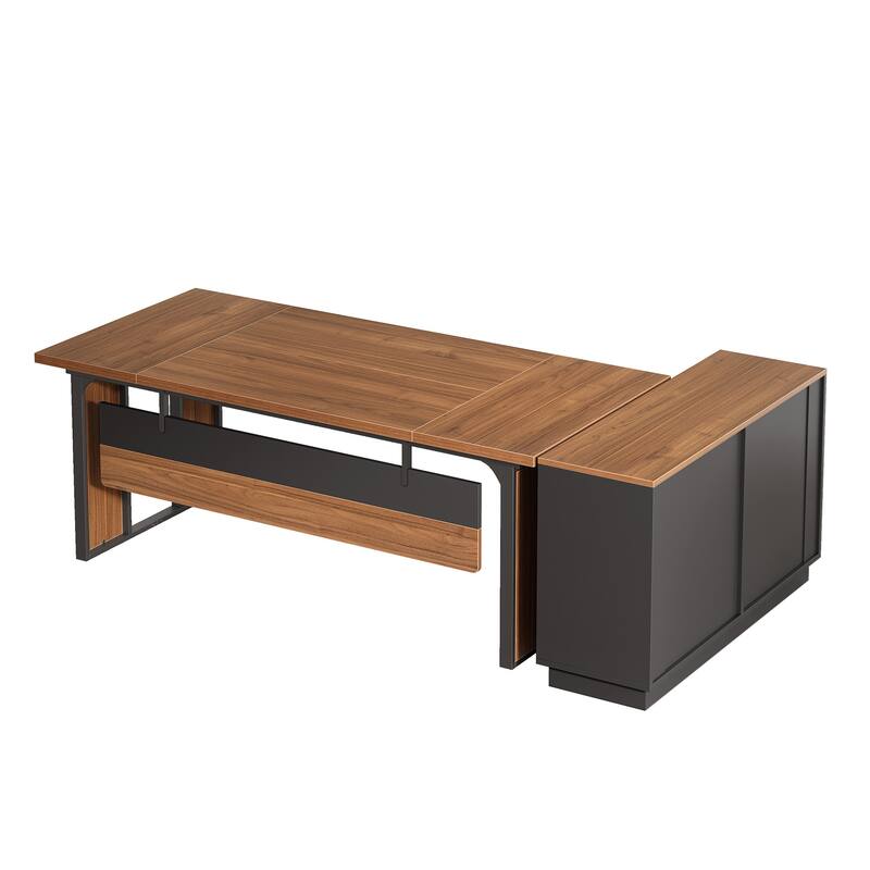 63-Inch L-Shaped Executive Desk with 47-Inch File Cabinet, Brown and Black
