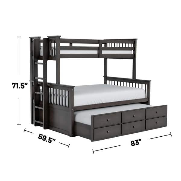 dimension image slide 0 of 3, Twin over Full Bunk Bed with Trundle and Side Access Ladder