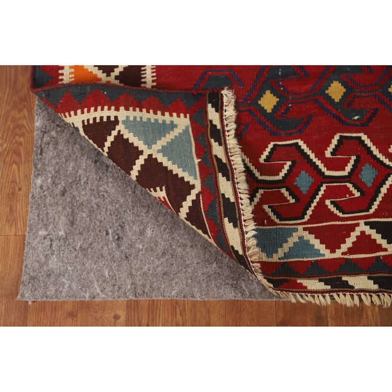 Geometric Kilim Qashqai Persian Vintage Rug Hand-Woven Wool Carpet - 5'2" x 7'7"