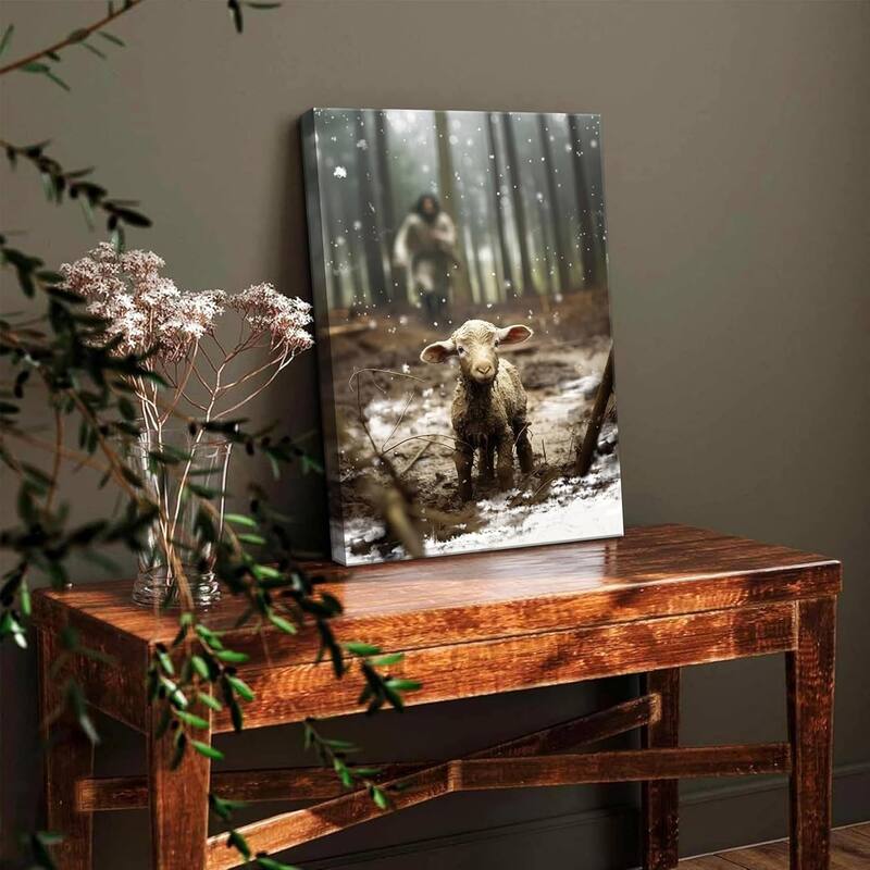 Jesus and Lamb Christian Wall Art, Jesus Saves the Lost Lamb Canvas