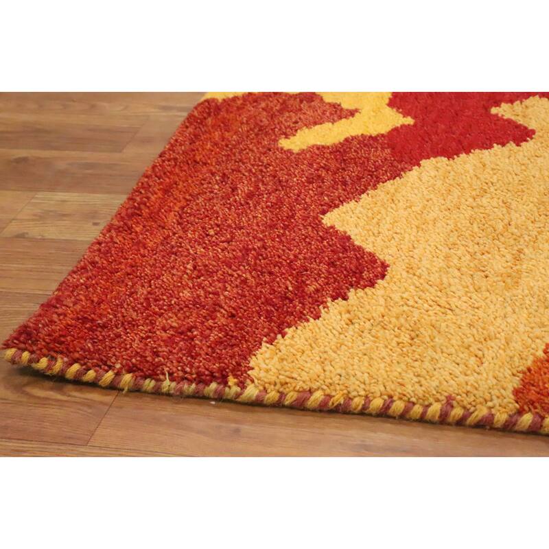 Hand Knotted Oriental 100% Wool Carpet Modern Geometric Oranges & Rust Gabbeh Area Rug - 9' 7'' X 6' 4''
