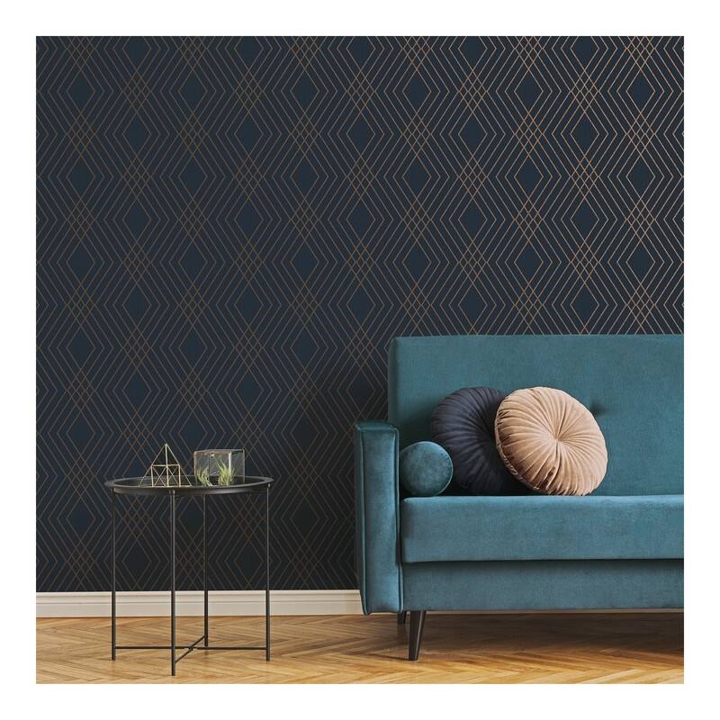Fine Decor Shard Navy Trellis Wallpaper - 20.5 x 396 x 0.025