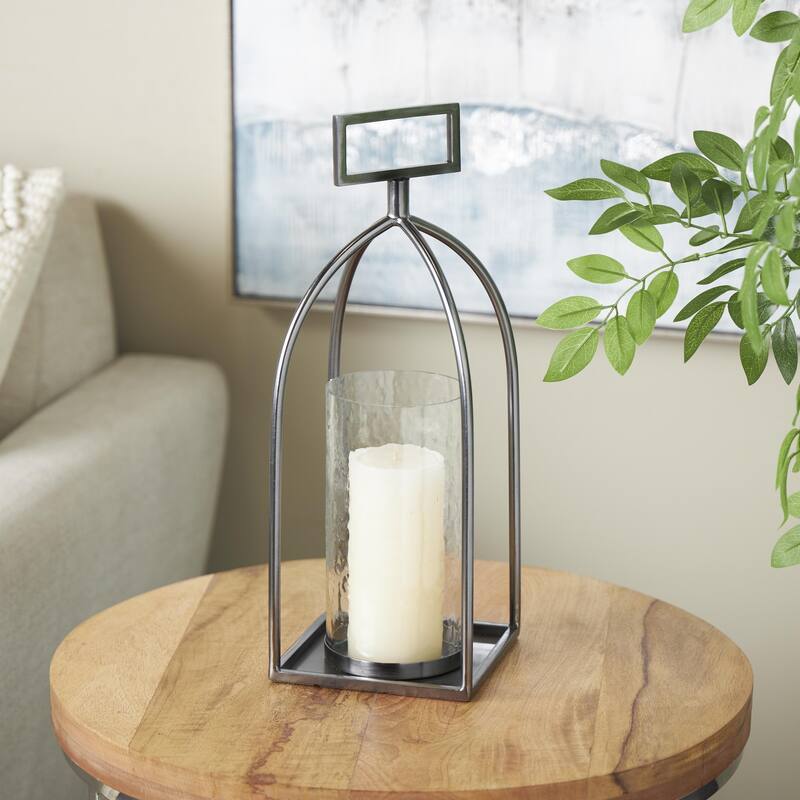 Metal Open Frame Candle Lantern with Rectangle Handles - Silver - Roche River Decor