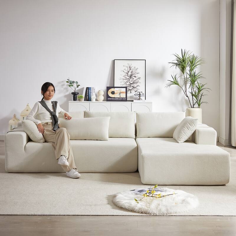 Corduroy Fabric 3-Seater Cloud Couch with 2 Movable Footrest,U Shaped Couch Set,Upholstered Deep Seat 2-Seat with 3 cushions