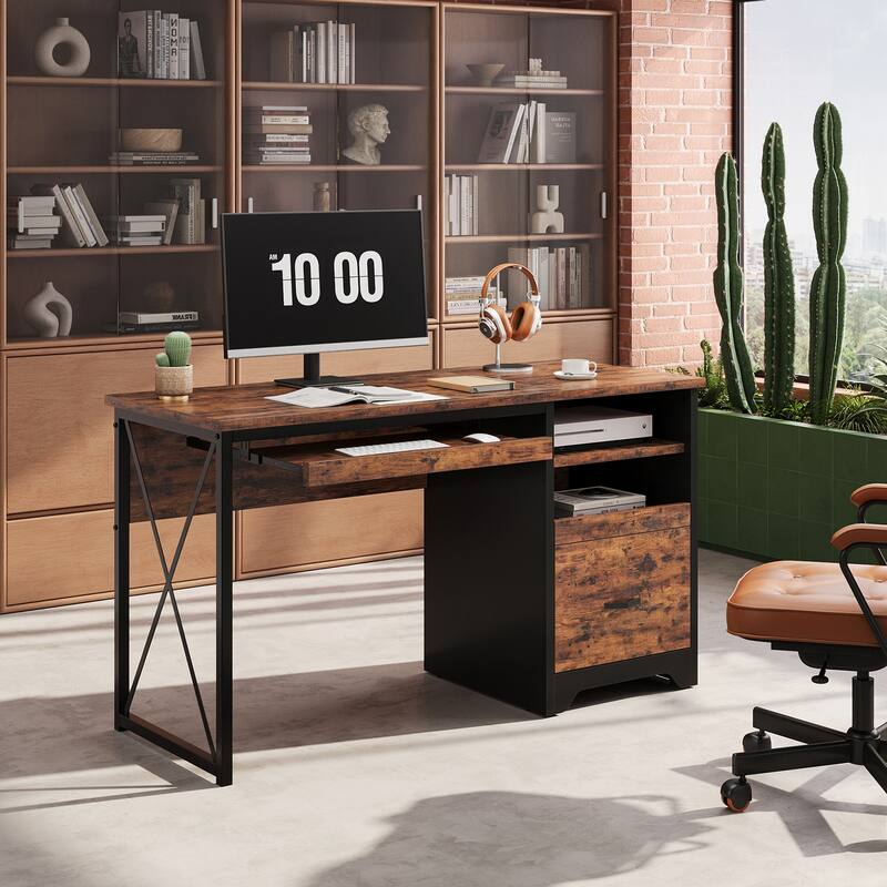 Bestier 47" Office Desk with Drawers,Computer Desk with Drawer,Teacher Desk with Keyboard Tray for Small Space Home Office
