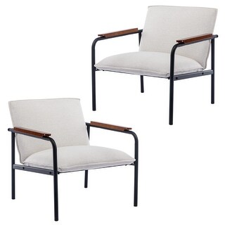 Mid-Century Modern Accent Chair Set of 2 Armchair Linen Upholstered ...