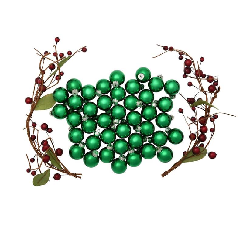 Petite Shiny Finish Glass Christmas Ball Ornaments - 1.25" (30mm) - Green - 40ct