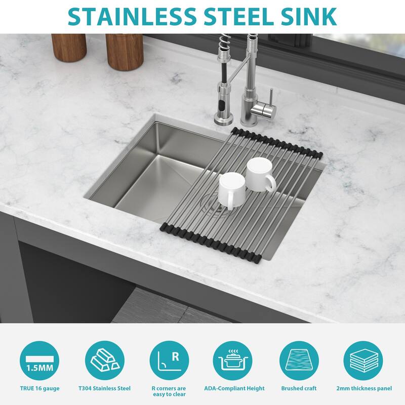 Undermount Single Bowl 16 Gauge Stainless Steel Kitchen Sink in Brushed Nickel